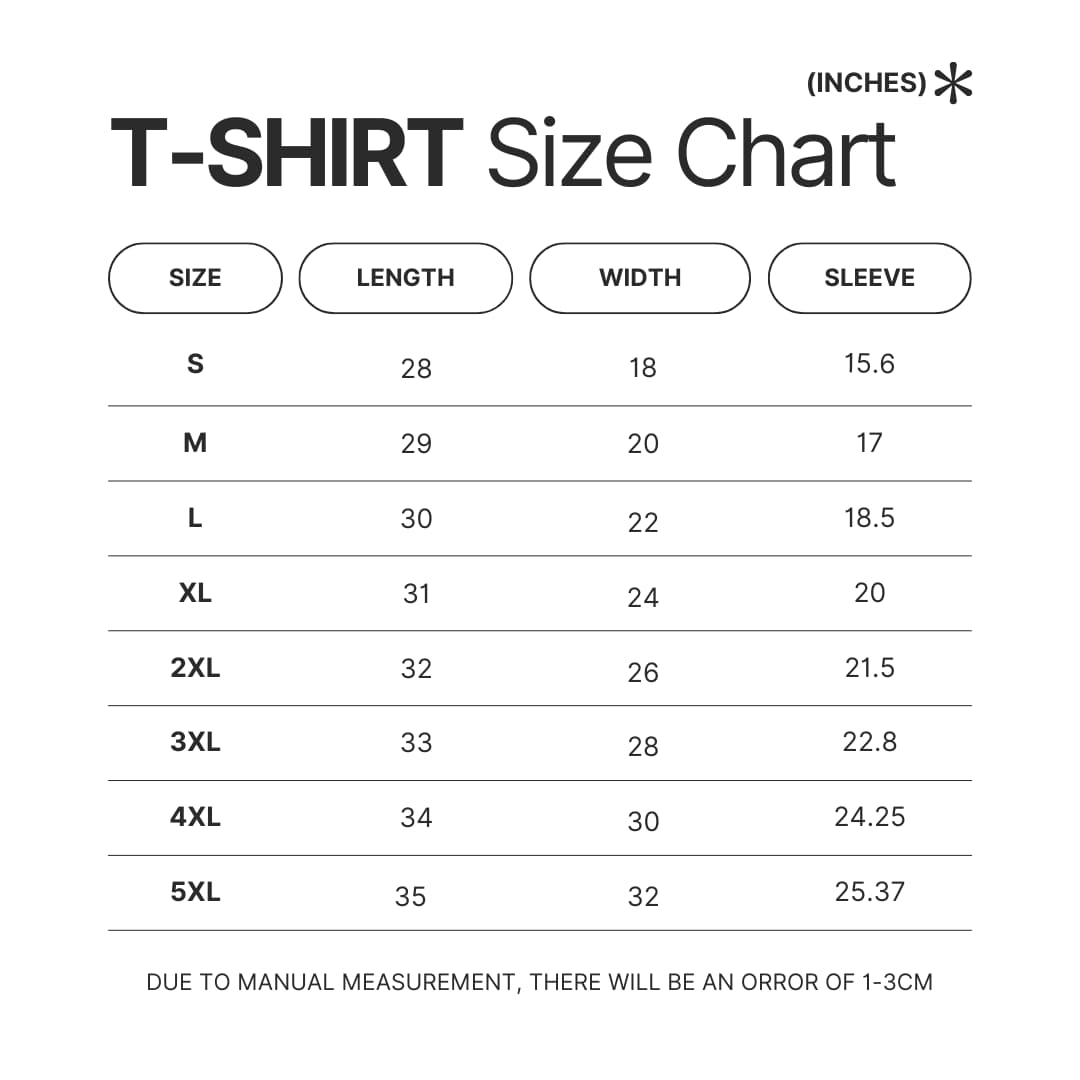 T shirt Size Chart - Vinland Saga Store